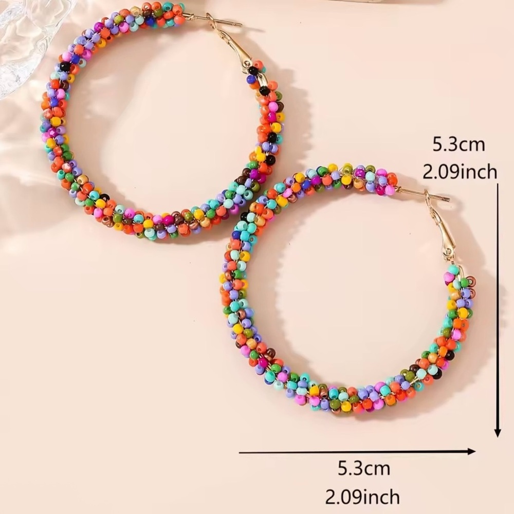 Multicolor Beaded Hoop Earrings - Women Jewelry - Picture 2 of 4